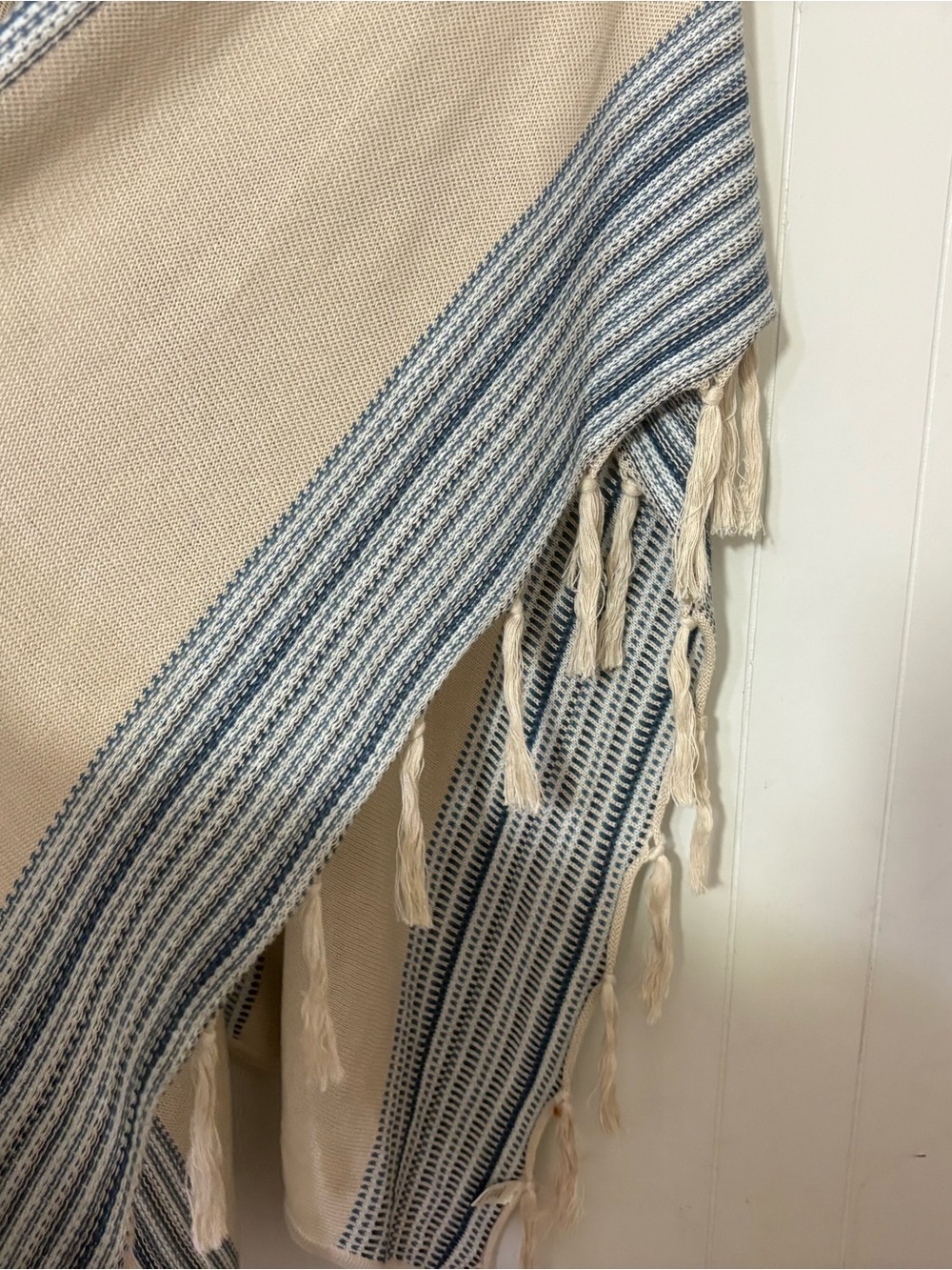 Lovestitch Striped Knit Kimono Poncho Cardigan Cream Blue One Size Boho - Picture 6 of 7